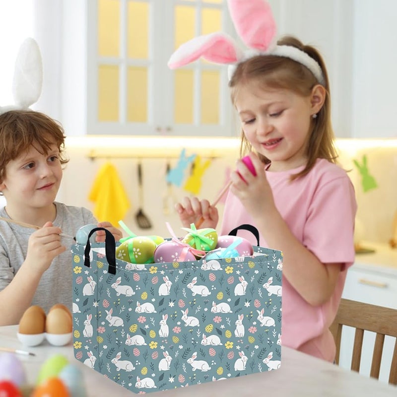 FXOCSHE Rectangular Easter basket,Easter basket empty,Kids Storage Baskets for kids Bedroom,Gift bin,Kids Storage Bin,Easters gift baskets,Kids home Decor(Cute rabbit Easter egg) - Image 2